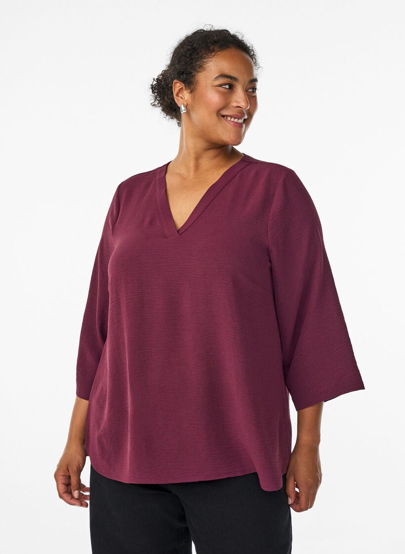 Bluse mit 3/4-&Auml;rmeln, Dunkles Bordeaux, Model image number 0