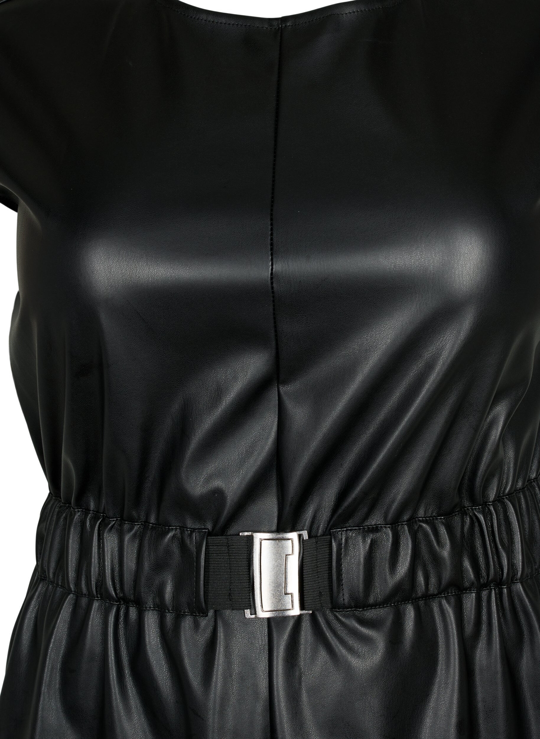 Zizzi Kurzes Kleid im Lederlook, Black, Packshot image number 2