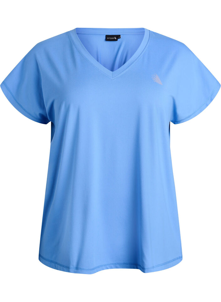Lockeres Trainings-T-Shirt mit V-Ausschnitt, Blau, Packshot image number 0
