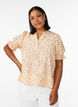 Gebl&uuml;mte Bluse aus Viskose mit kurzen &Auml;rmeln und R&uuml;schenkragen, Gelb, Model image number 0