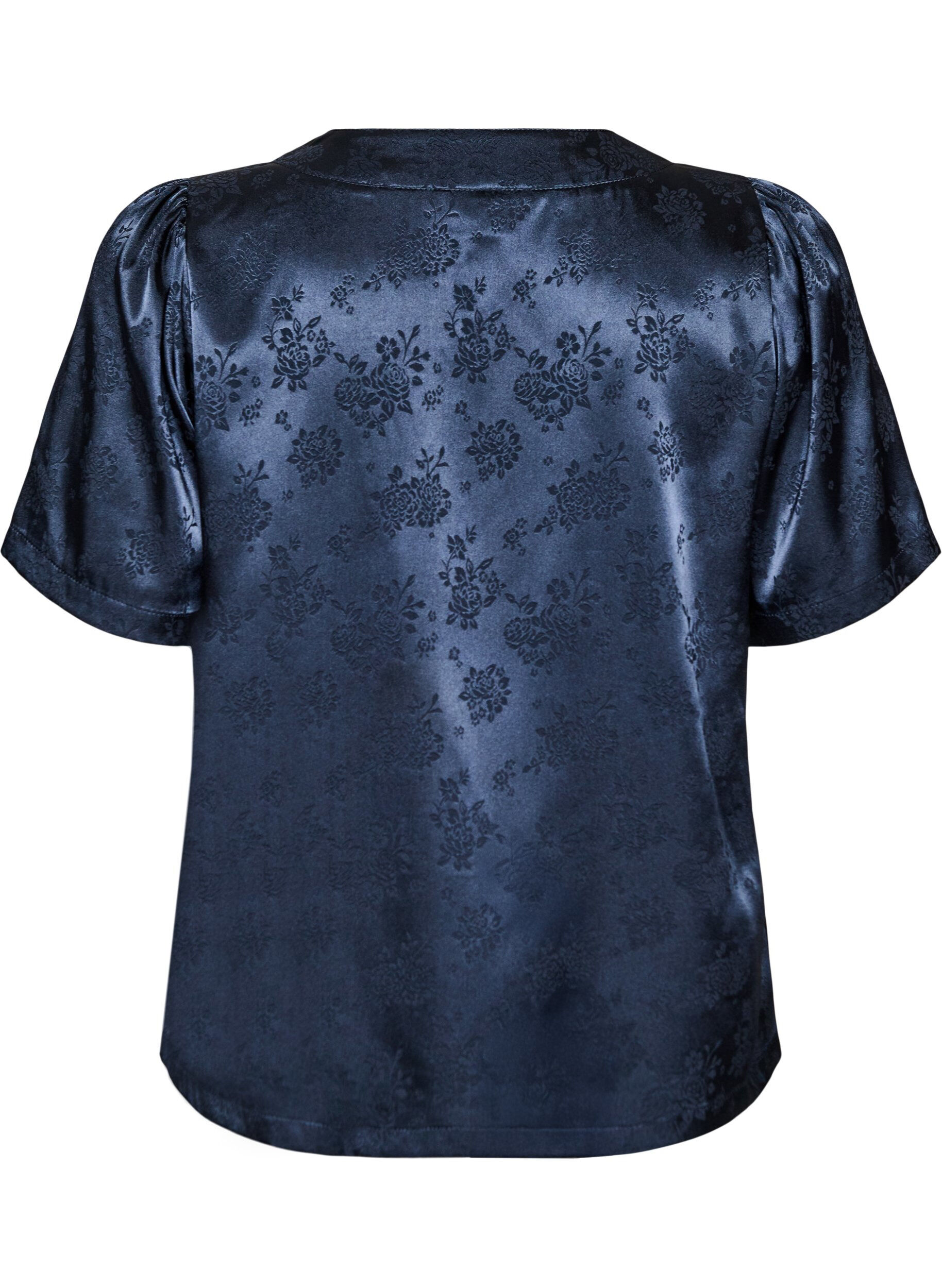 ZizziGebl&uuml;mte Bluse aus Satin mit V-Ausschnitt, Blau, Packshot image number 1