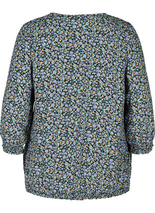 Bluse mit Blumendruck und Smock, Black AOP, Packshot image number 1