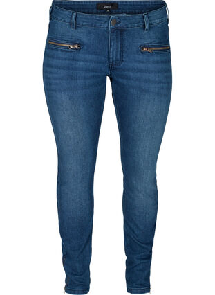 Extra Slim Sanna Jeans mit Reißverschluss, Blue denim, Packshot image number 0