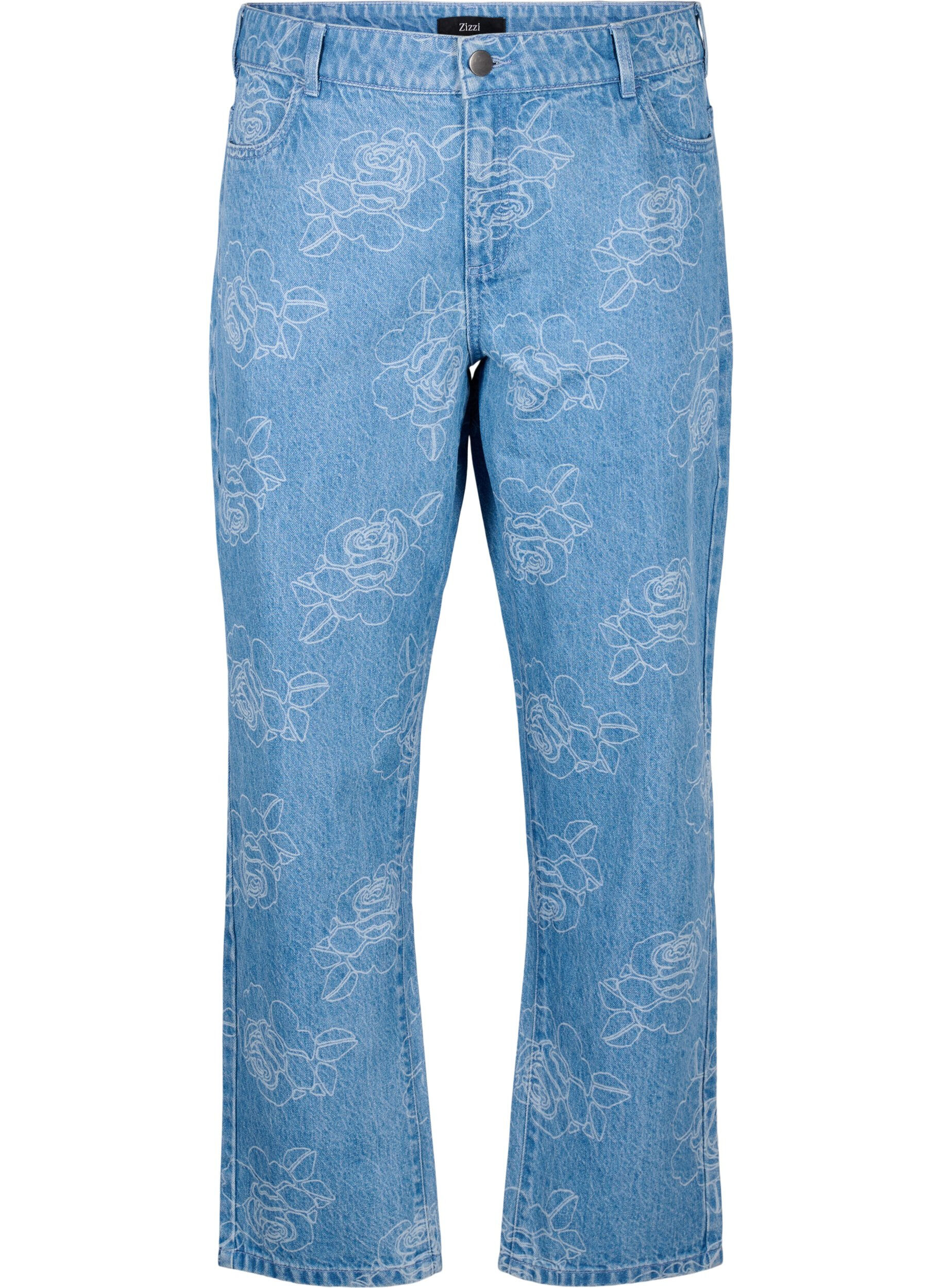 Zizzi Vera Jeans mit Blumenmuster, Blau, Packshot image number 0