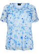 Gebl&uuml;mte Bluse mit R&uuml;schenkragen und Peplum-Effekt, Blau, Packshot image number 0