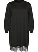 Kurzes Kleid aus Strick mit Spitzensaum, Schwarz, Packshot image number 0