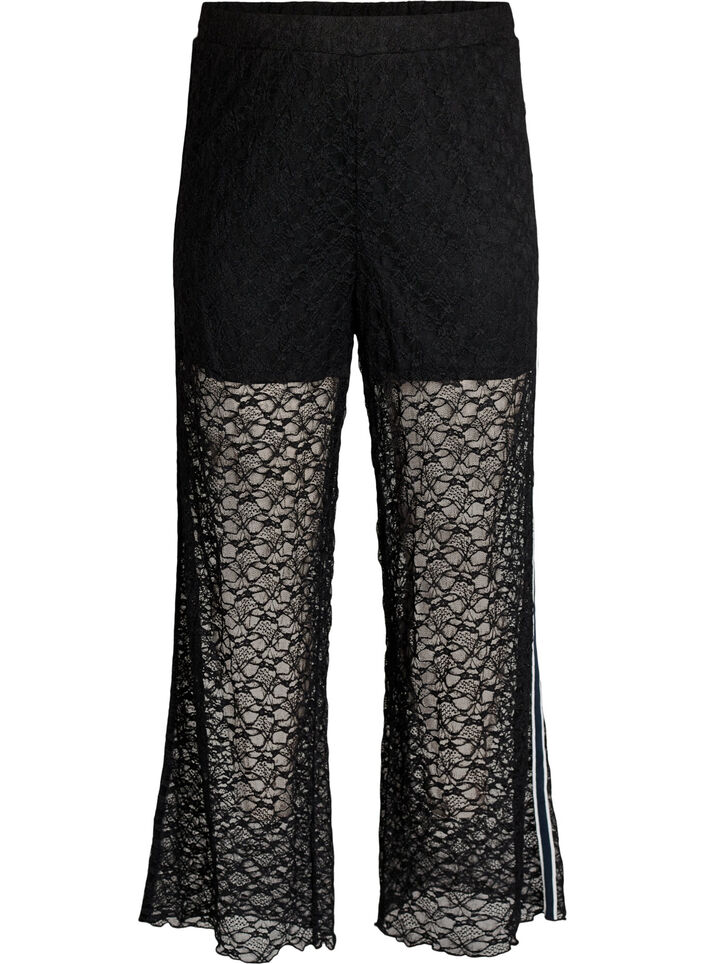 Transparente Spitzenhose mit weitem Bein, Schwarz, Packshot image number 0