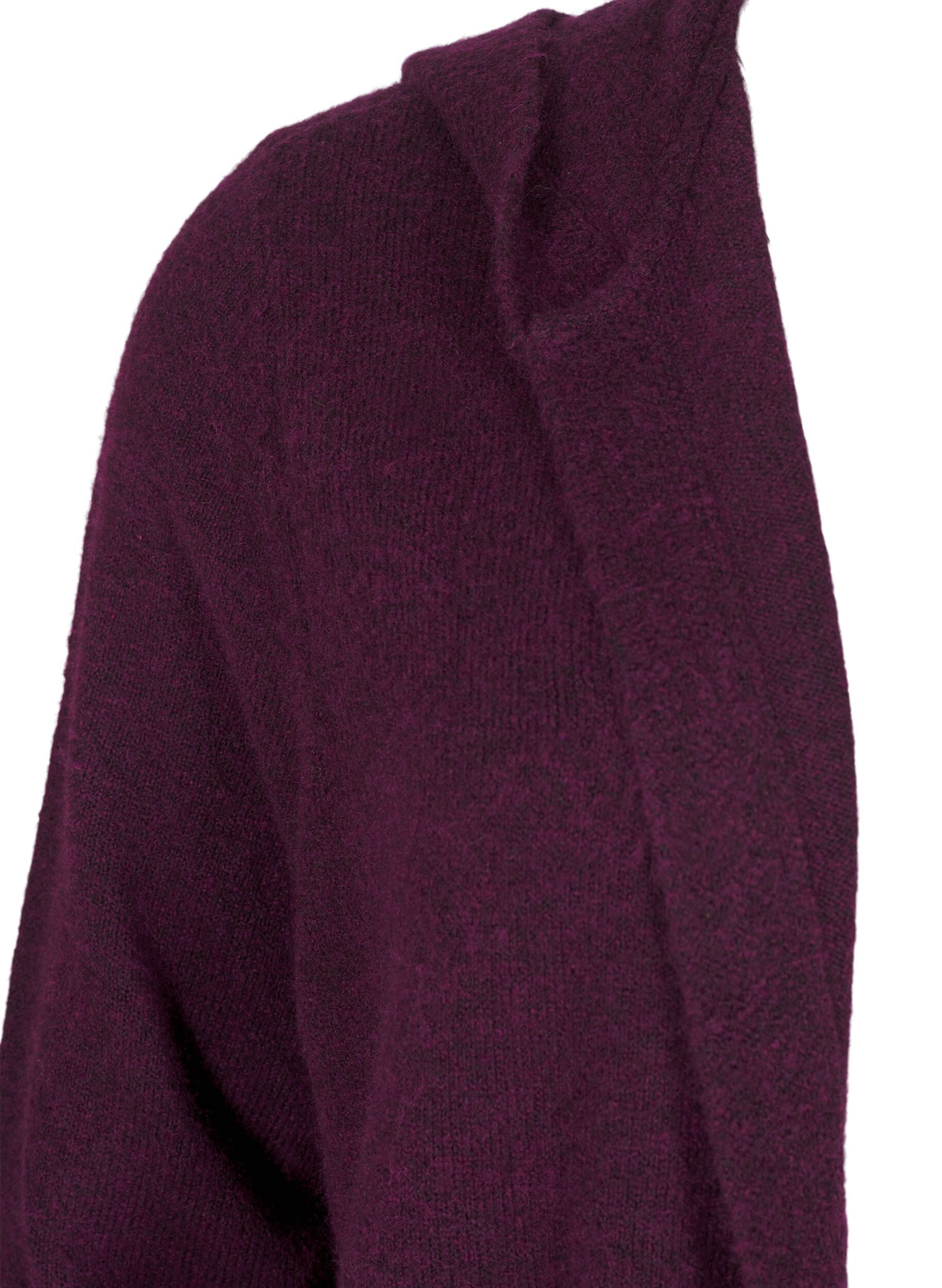 Zizzi Langer Strickcardigan aus Wolle mit Kapuze, Potent Purple Mel., Packshot image number 2