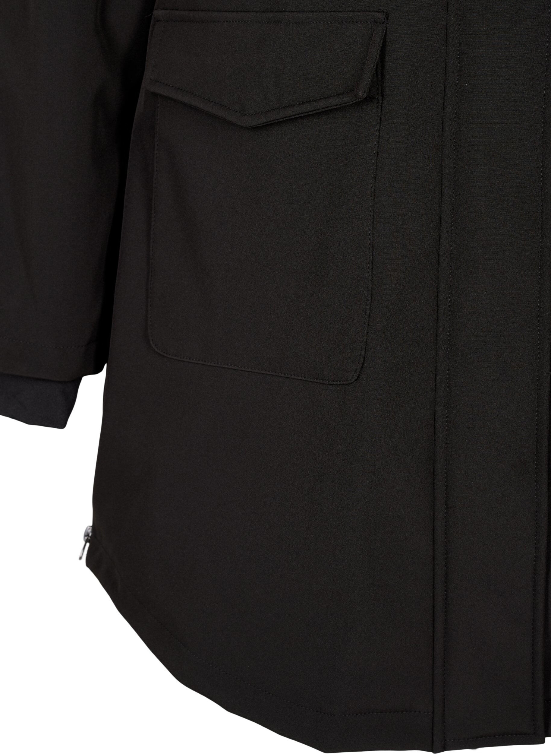 Zizzi Wasserabweisende Softshell-Jacke mit Steppfutter, Schwarz, Packshot image number 3
