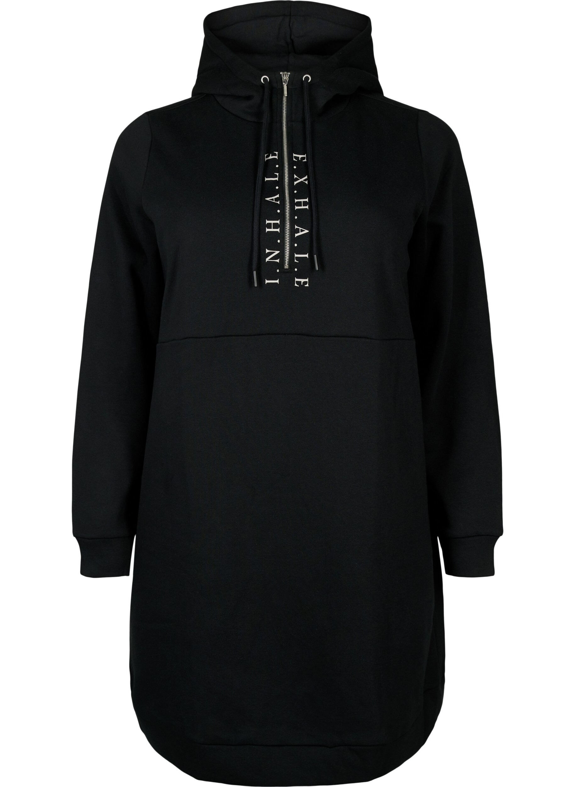 Zizzi Sportliches Sweatshirtkleid mit Kapuze, Black/Grey, Packshot image number 0