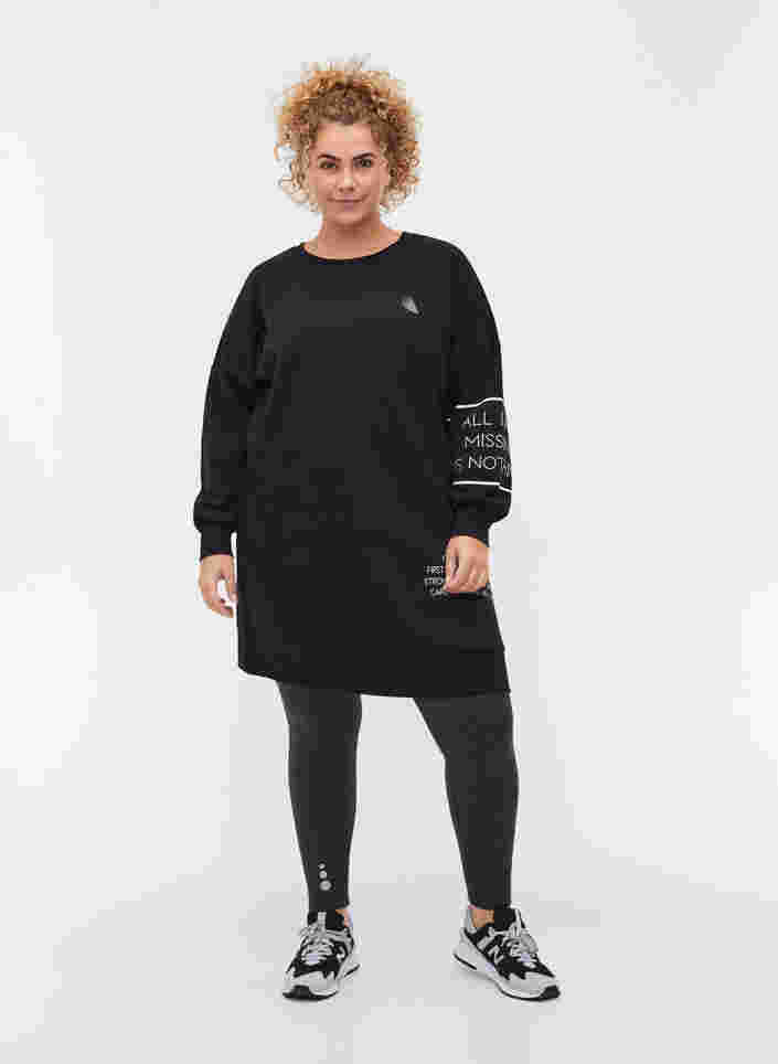 Langarm Sweatkleid mit Printdetail, Black, Model image number 3