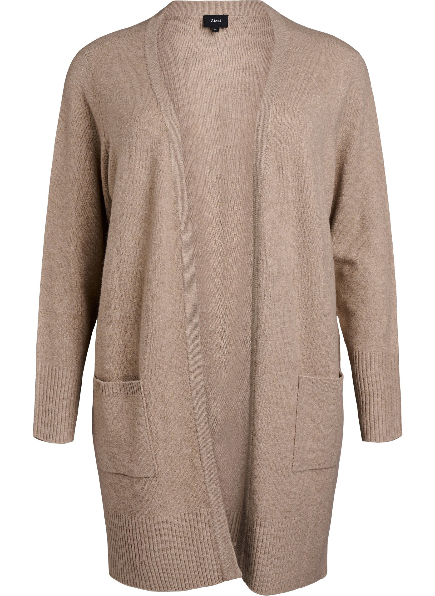 ZizziStrickjacke mit Rippenstrick und Taschen, Beige, Packshot image number 0