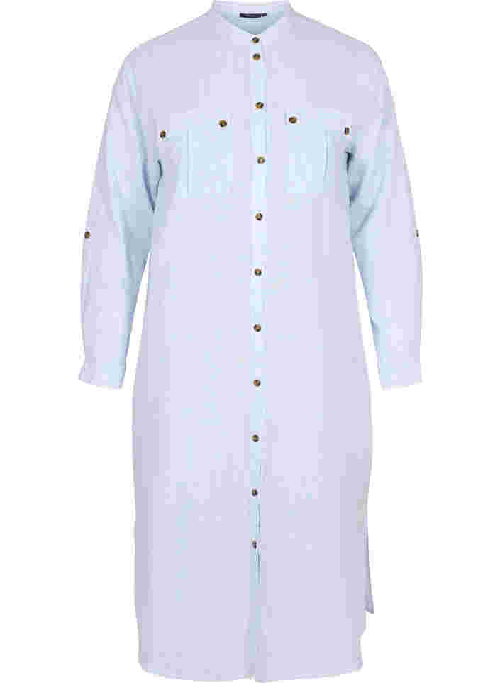 Langes gestreiftes Hemdkleid aus Baumwolle, Blue Stripe, Packshot image number 0