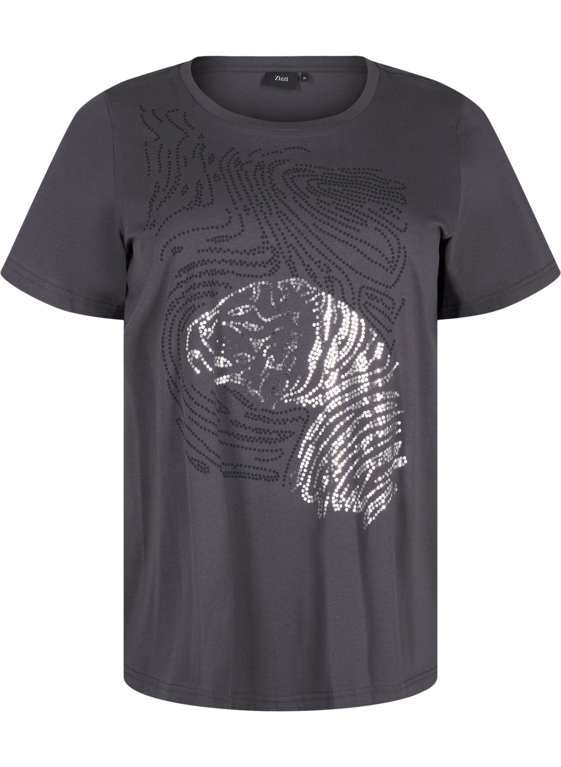 Zizzi Baumwoll-T-Shirt mit Druck, Asphalt w. Tiger, Packshot image number 0