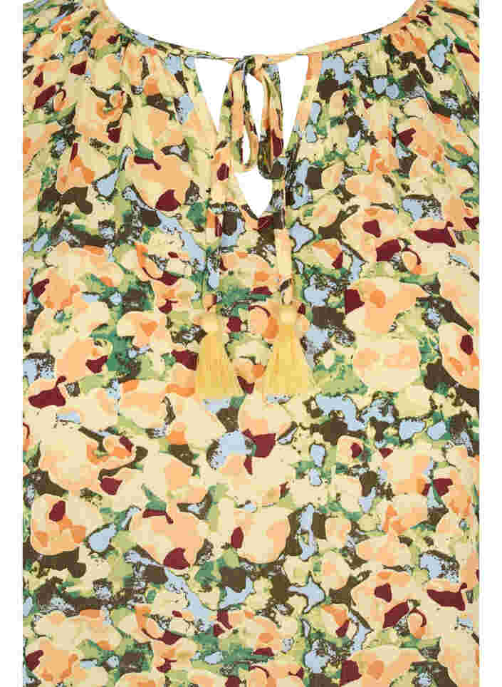 Kurzarm Bluse aus Viskose, Yellow  Summer AOP, Packshot image number 2