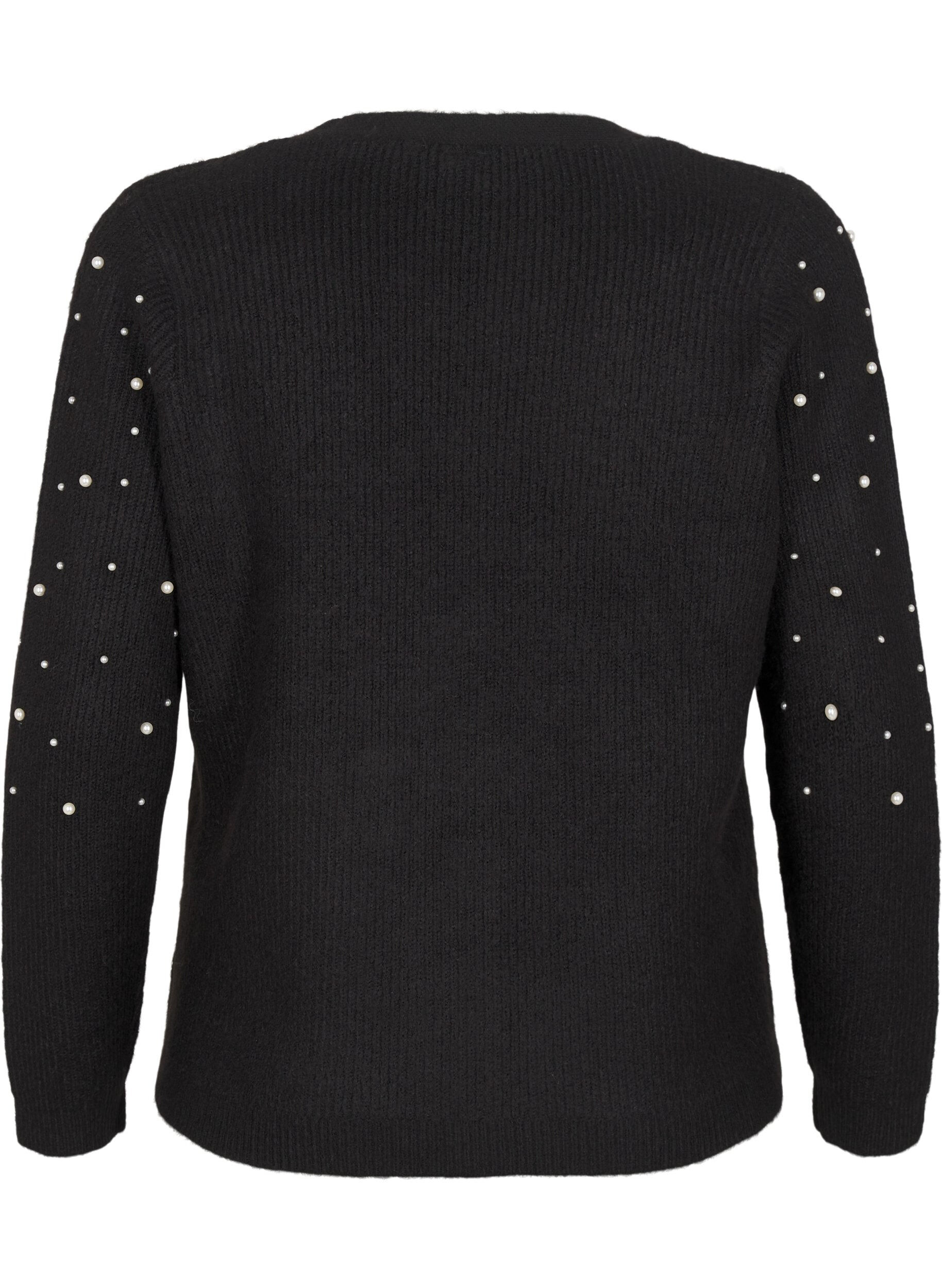Zizzi Strickjacke mit Perlen, Black White Pearls, Packshot image number 1