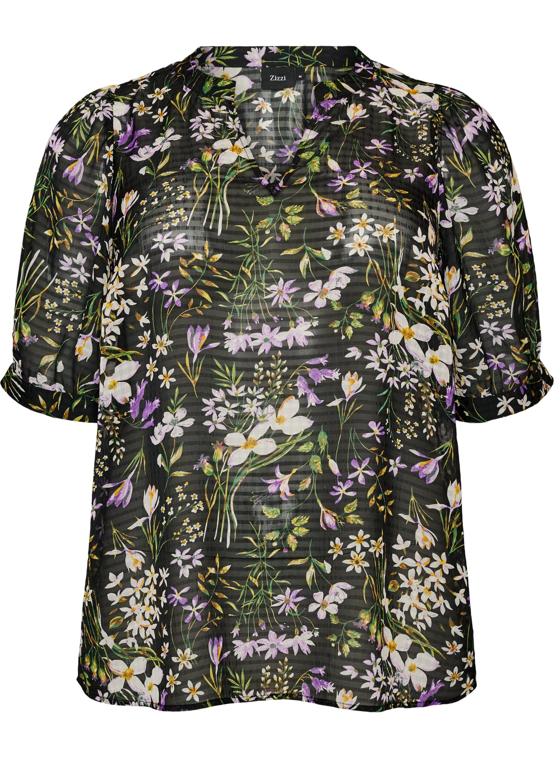 ZizziGebl&uuml;mte Bluse mit V-Ausschnitt, Schwarz, Packshot image number 0