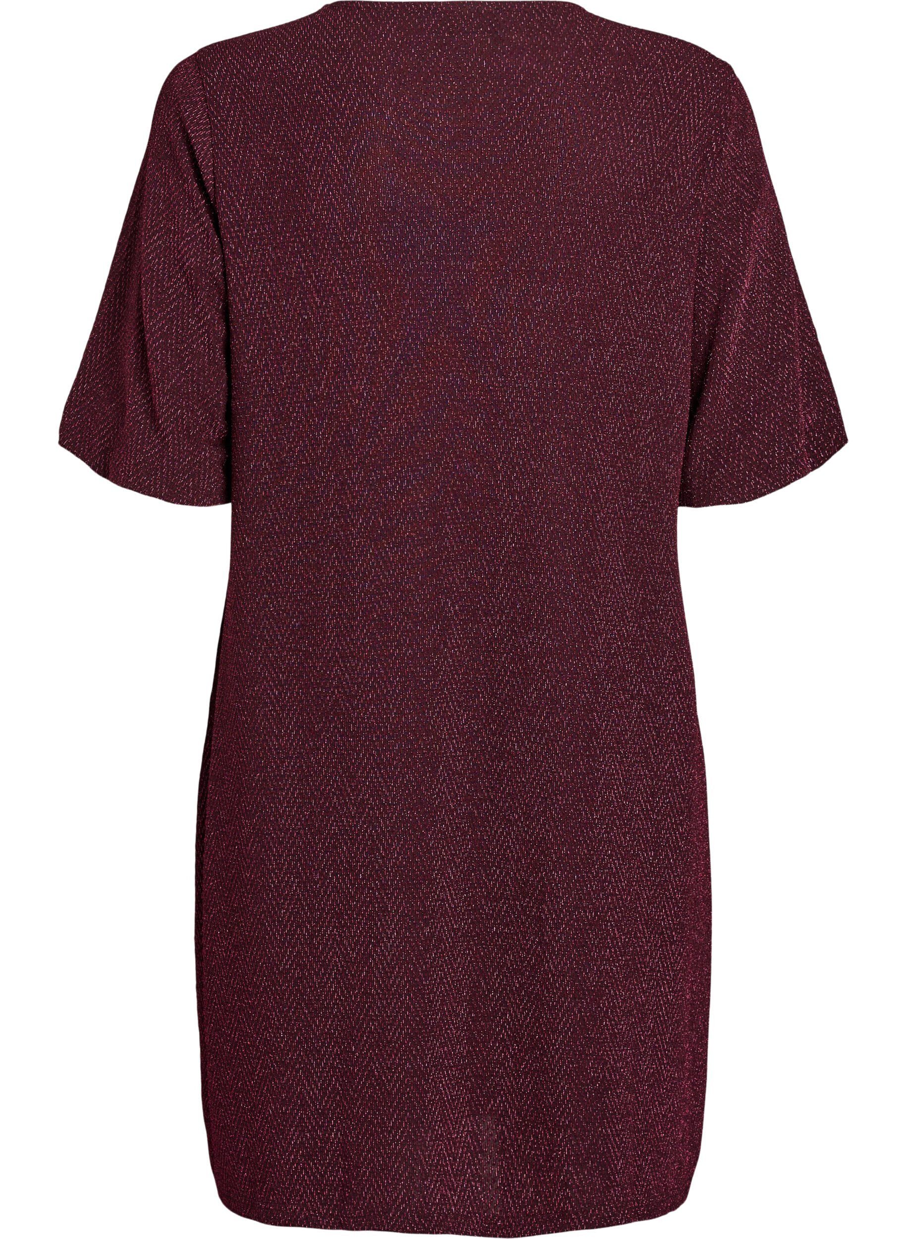 Zizzi Kurzes Kleid mit einem Glitzermuster, Dunkles Bordeaux, Packshot image number 1