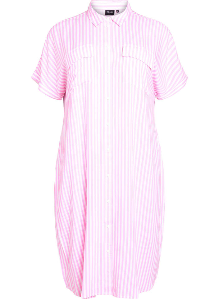 Langes Hemdkleid mit kurzen &Auml;rmeln, Pink, Packshot image number 0