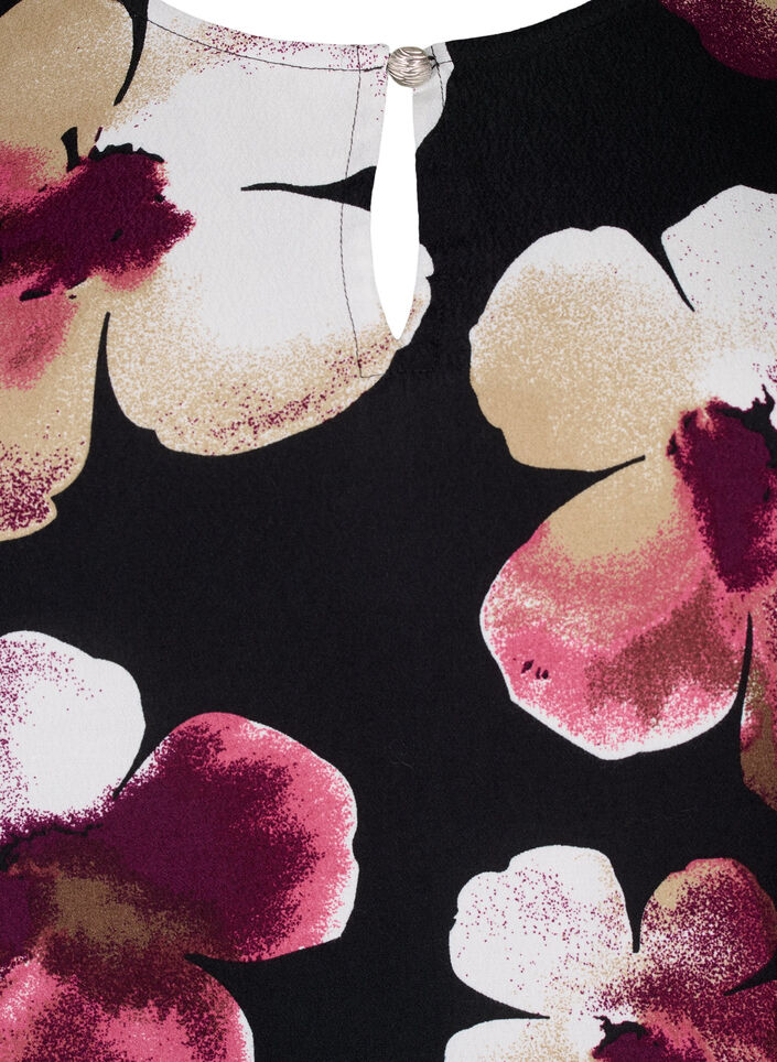 Bluse aus Viskose mit Blumenmuster und Smok, Black Pink FlowerAOP, Packshot image number 2