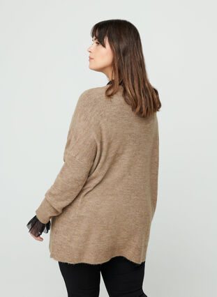 Melierter Oversize Strickpullover mit Wolle, Light Brown Mel. , Model image number 1