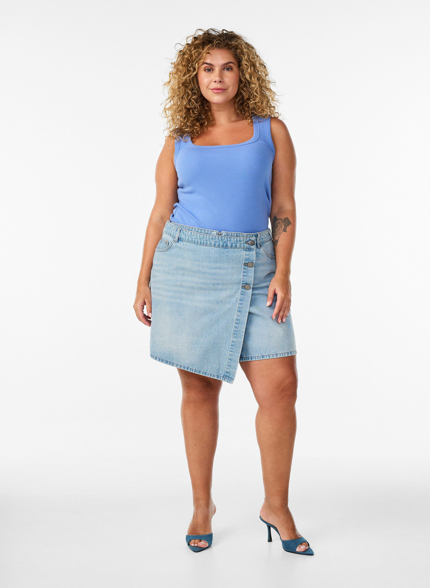ZizziDenimskort mit Wickeloptik und hoher Taille, Blau, Model image number 1