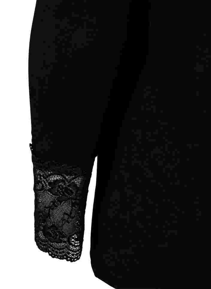 Langarm Viskosebluse mit Spitzendetail, Black, Packshot image number 3