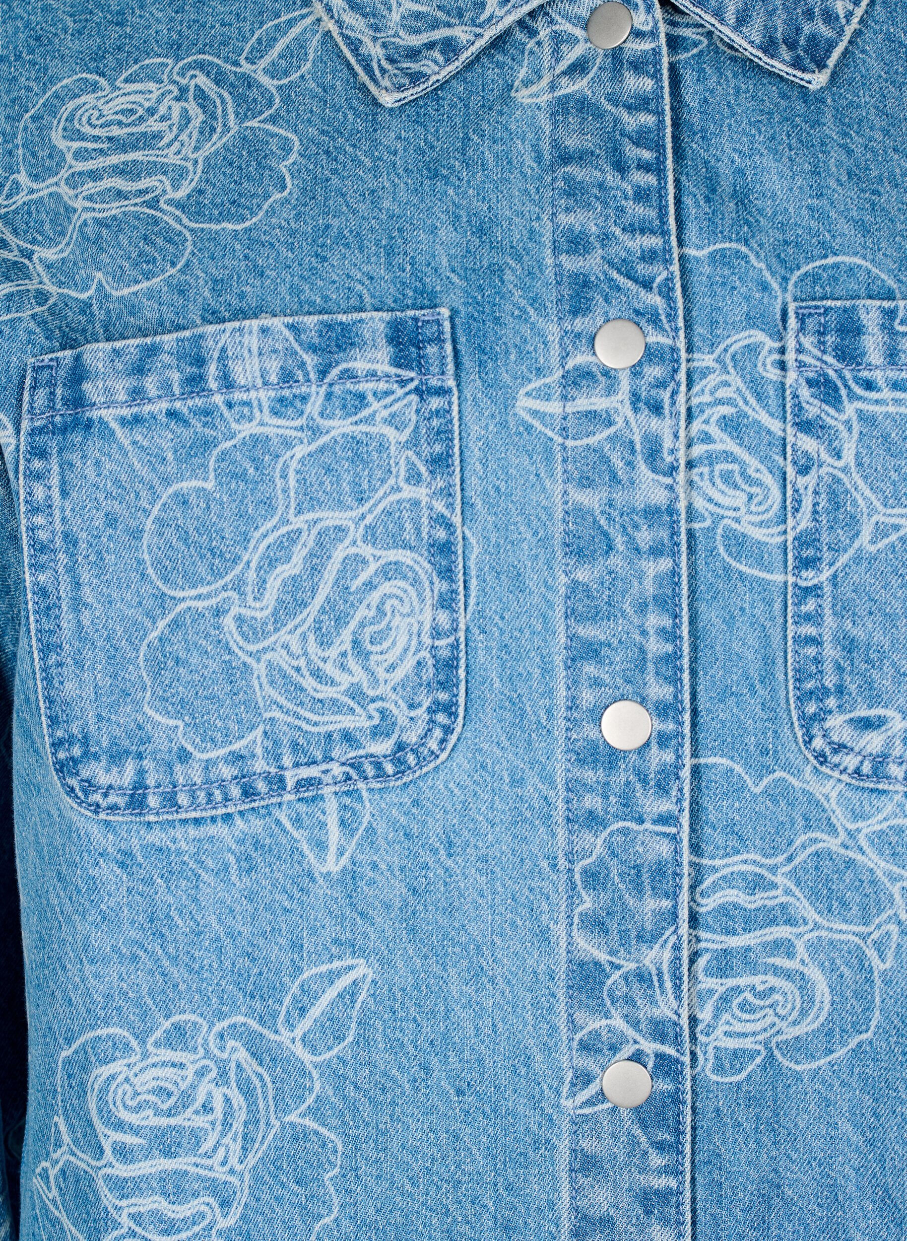 Zizzi Jeansjacke mit floralem Muster, Light Blue Denim, Packshot image number 2