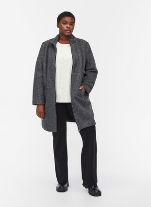 Mantel mit Wolle und Reißverschluss, Dark Grey Melange, Model image number 2