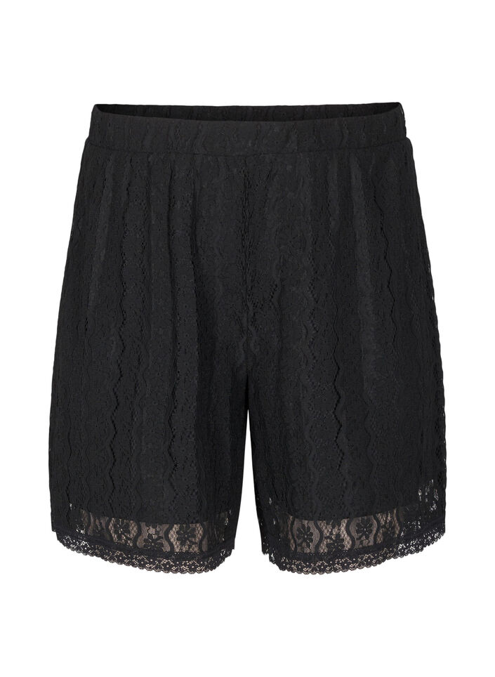Spitzenshorts mit hohem Taille, Schwarz, Packshot image number 0