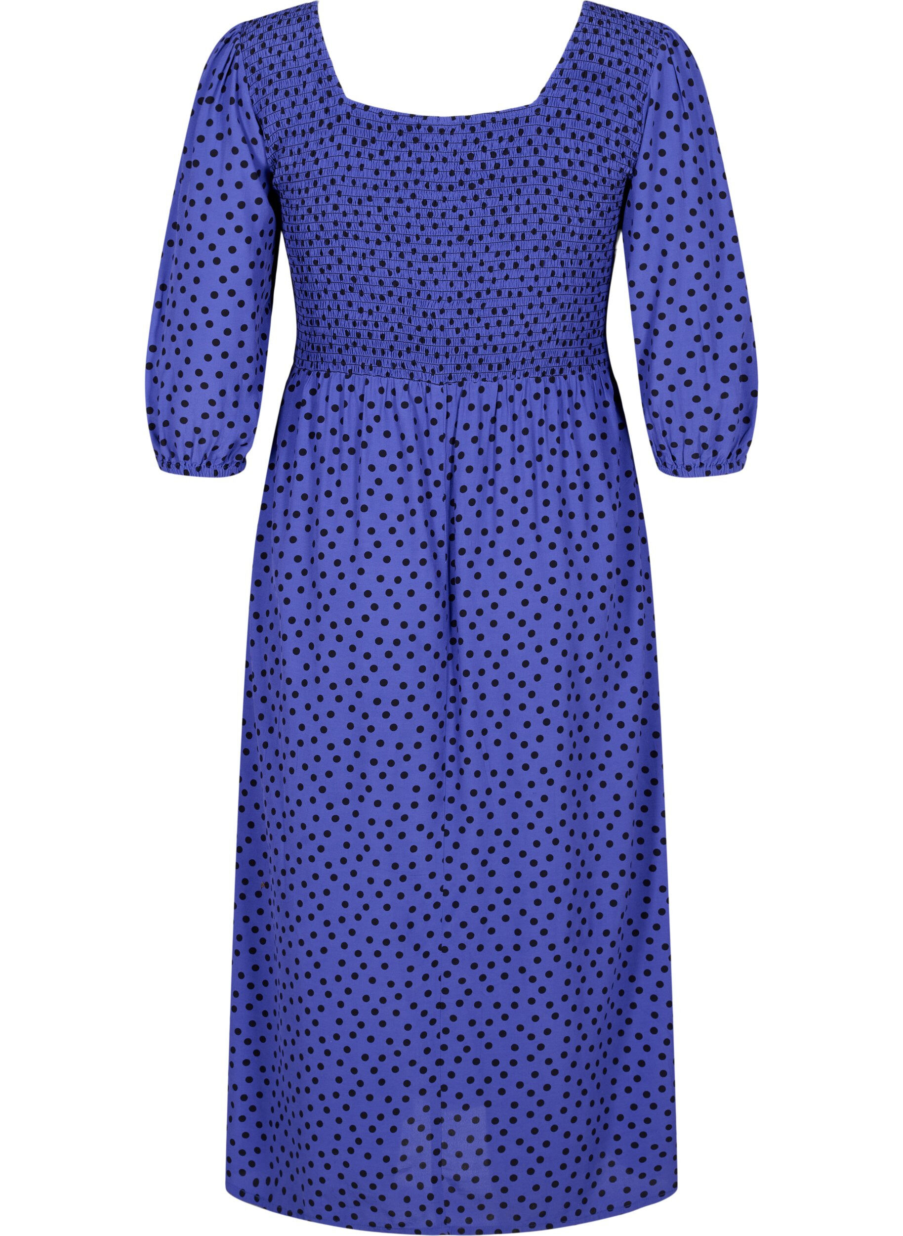 Zizzi Gepunktetes Kleid aus Viskose mit Smock, R.Blue w. Black Dot, Packshot image number 1