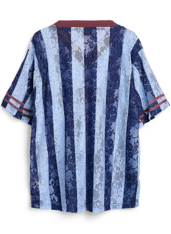 Bluse mit Spitzendetails und Statement-Print, Blau, Packshot image number 1