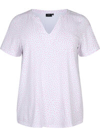 Baumwoll-T-Shirt mit Punkten und V-Ausschnitt