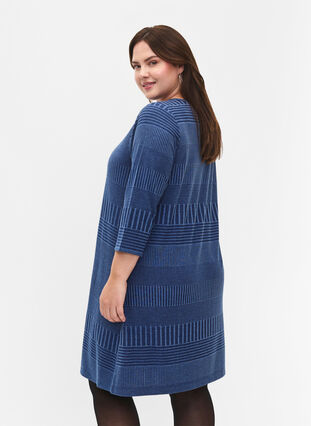 Kleid mit 3/4-Ärmeln und Streifenmuster, Estate Blue Melange, Model image number 1