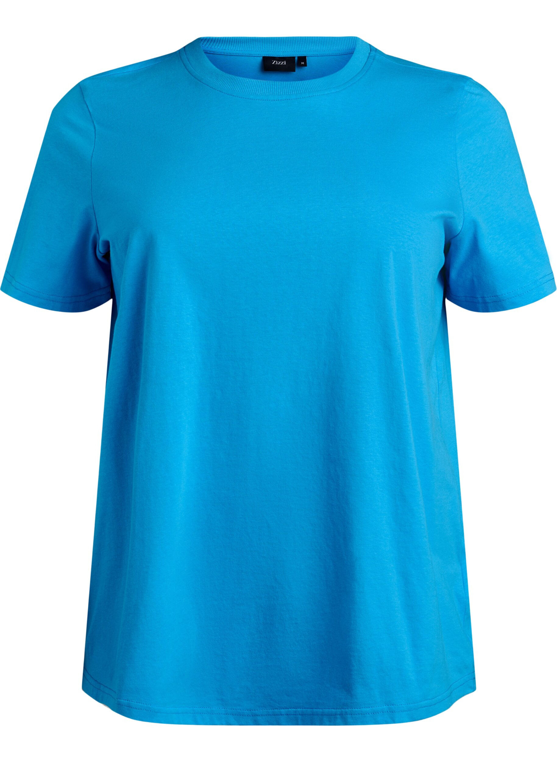 Zizzi Basic-T-Shirt aus Baumwolle mit Rundhalsausschnitt, Blau, Packshot image number 0