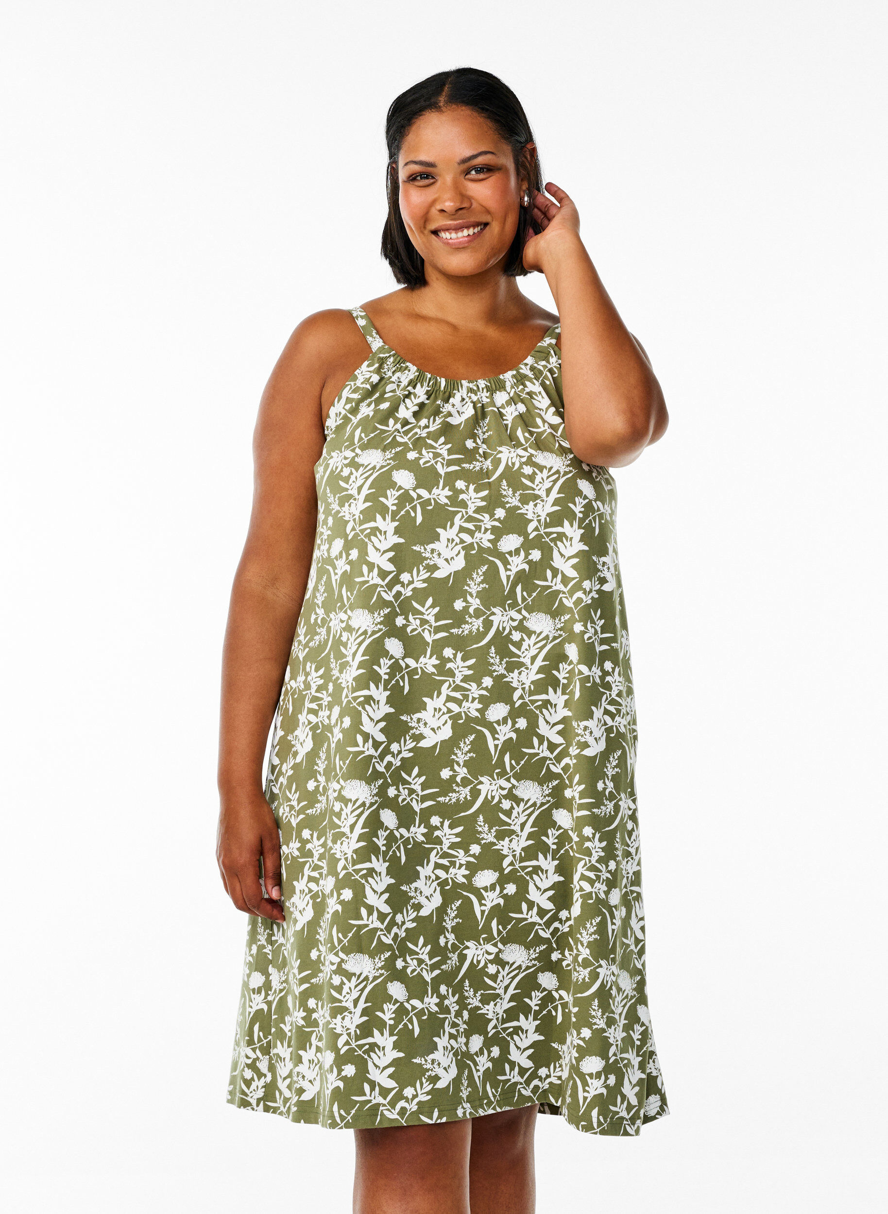 Zizzi Midi-Tr&auml;gerkleid aus Bio-Baumwolle, Gr&uuml;n, Model image number 0