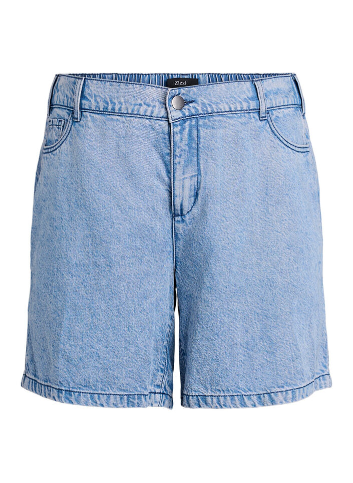 Locker geschnittene Jeansshorts mit hoher Taille, Blau, Packshot image number 0
