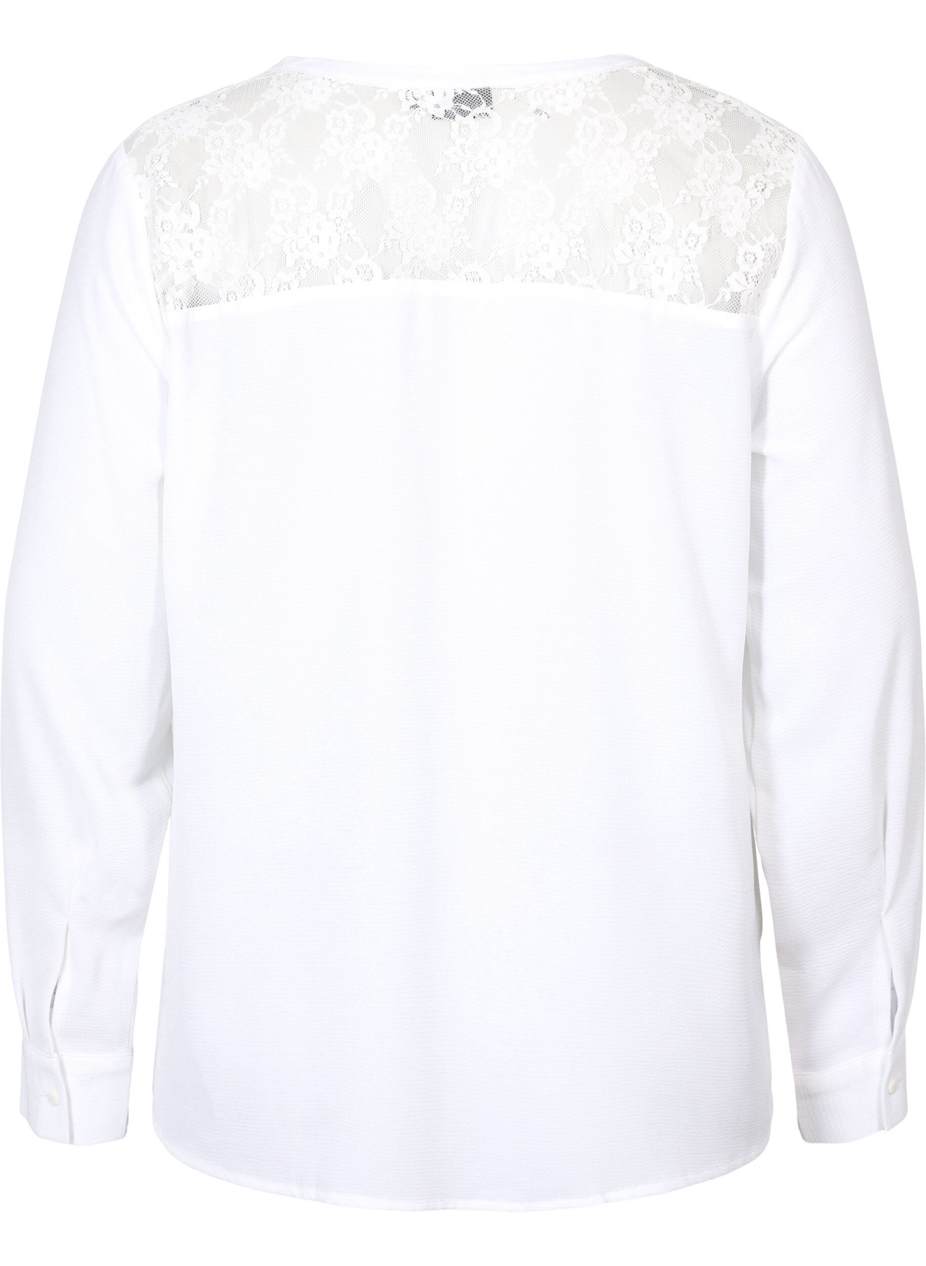 Zizzi Lang&auml;rmelige Bluse mit Spitzendetail , Bright White, Packshot image number 1