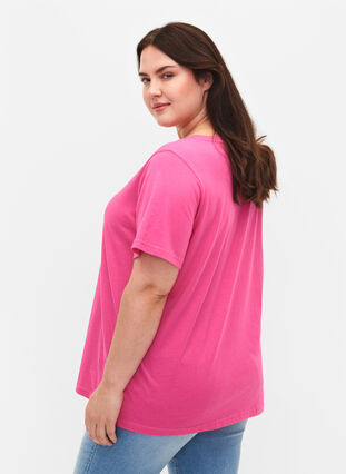 T-Shirt aus Baumwolle mit Textprint, Shocking Pink W. LOS, Model image number 1