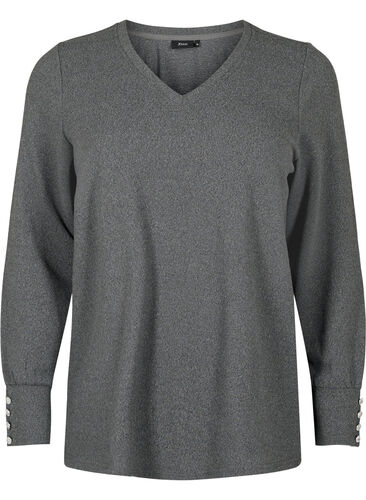 Langärmelige Bluse mit breitem Ärmelaufschlag und Knöpfen, Dark Grey Melange, Packshot image number 0