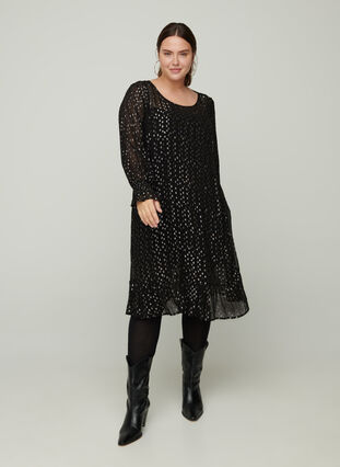 Langarm Kleid aus Viskose, Black, Model image number 2