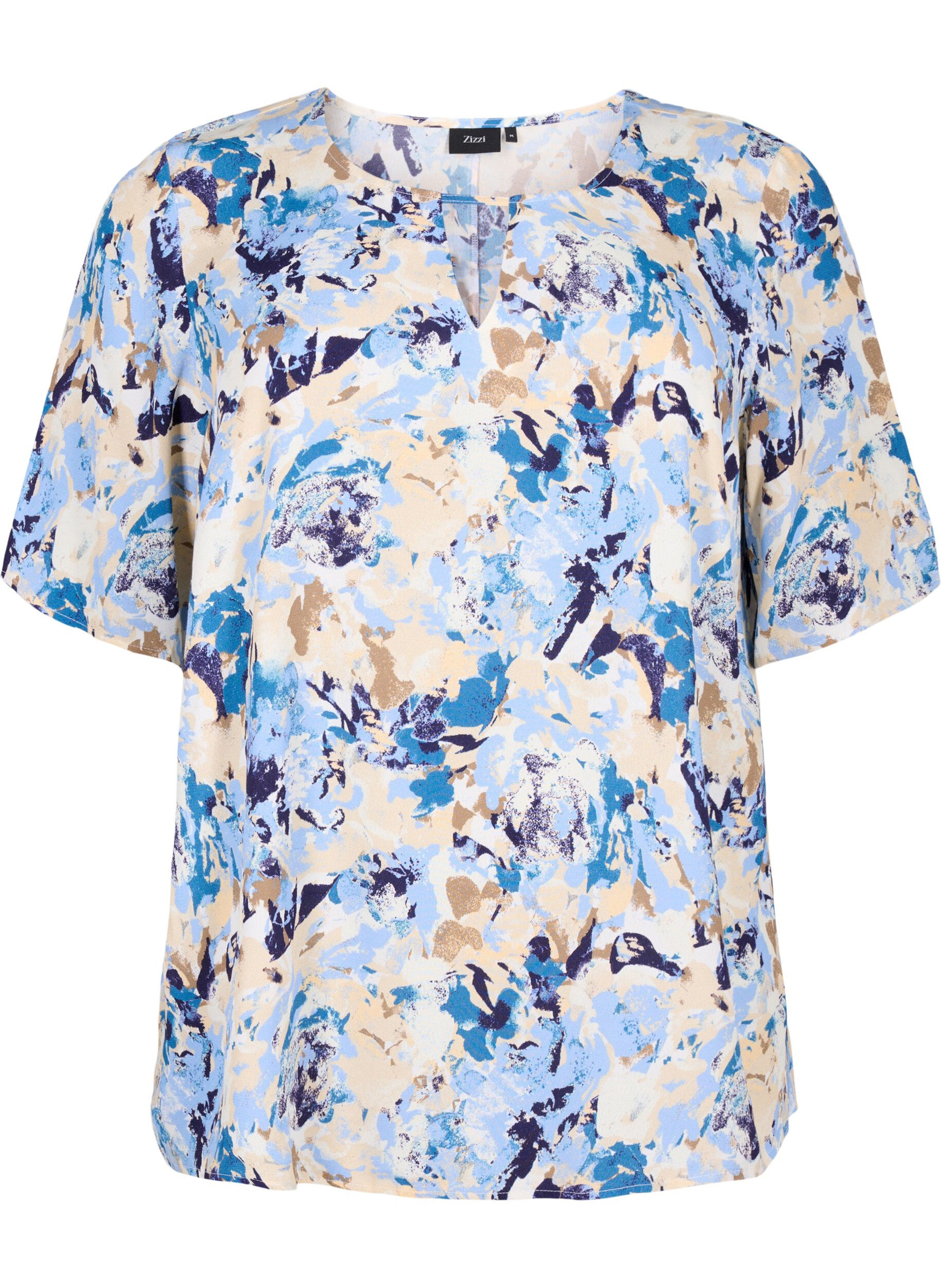 Zizzi Bluse mit Druck, Blau, Packshot image number 0