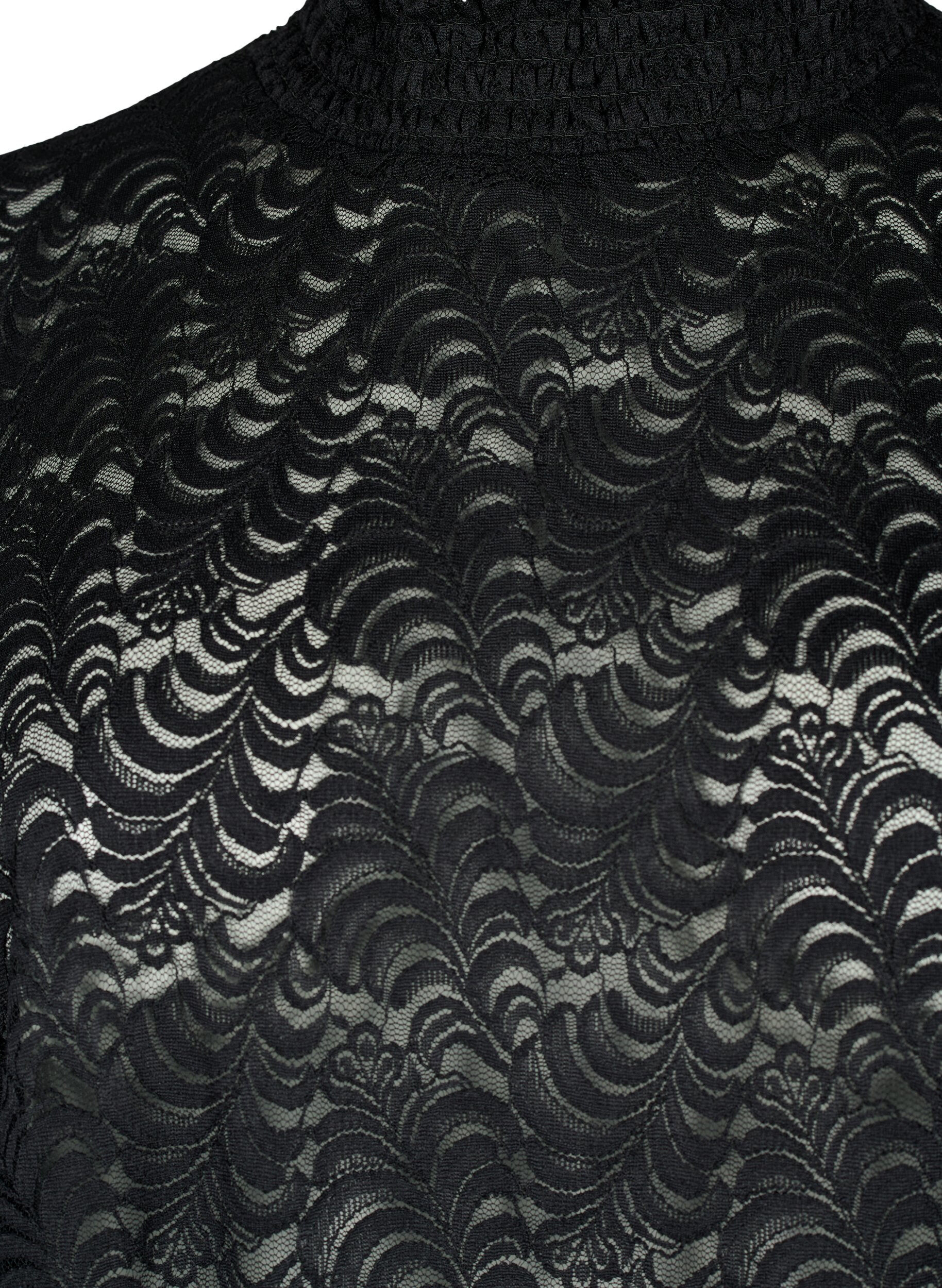 Zizzi Lang&auml;rmelige Spitzenbluse mit Raffung, Black, Packshot image number 2