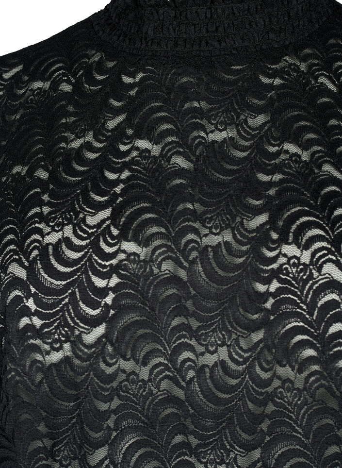 Langärmelige Spitzenbluse mit Raffung, Black, Packshot image number 2