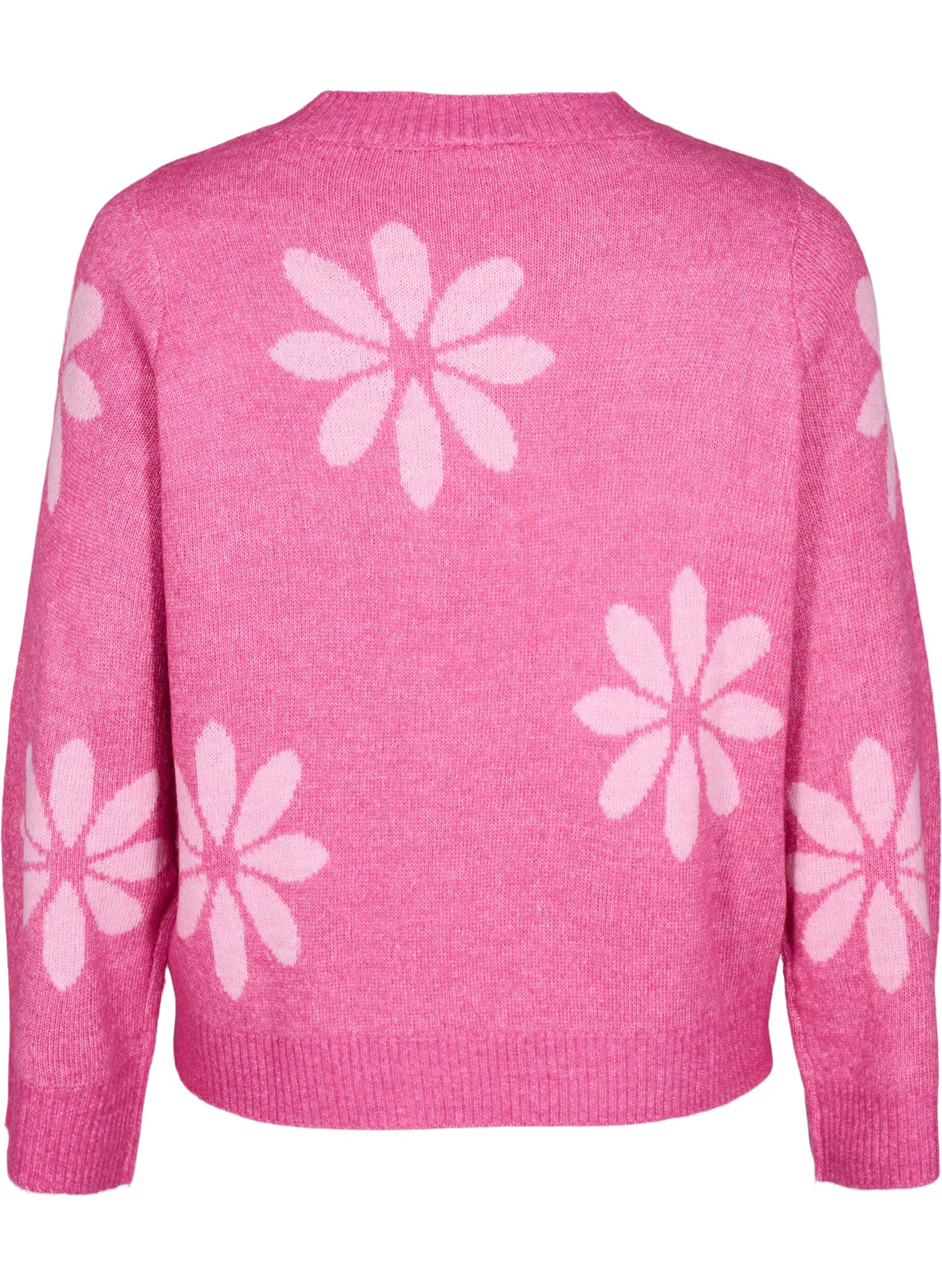 Zizzi Gebl&uuml;mte Bluse aus Strick, Raspberry Rose Comb, Packshot image number 1