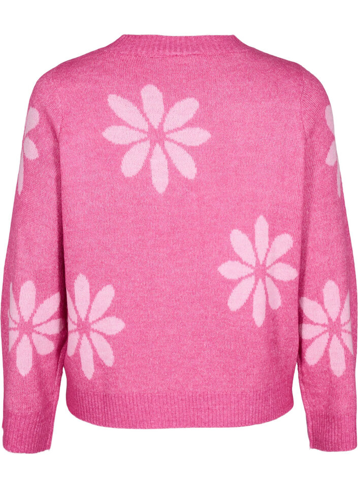 Geblümte Bluse aus Strick, Raspberry Rose Comb, Packshot image number 1