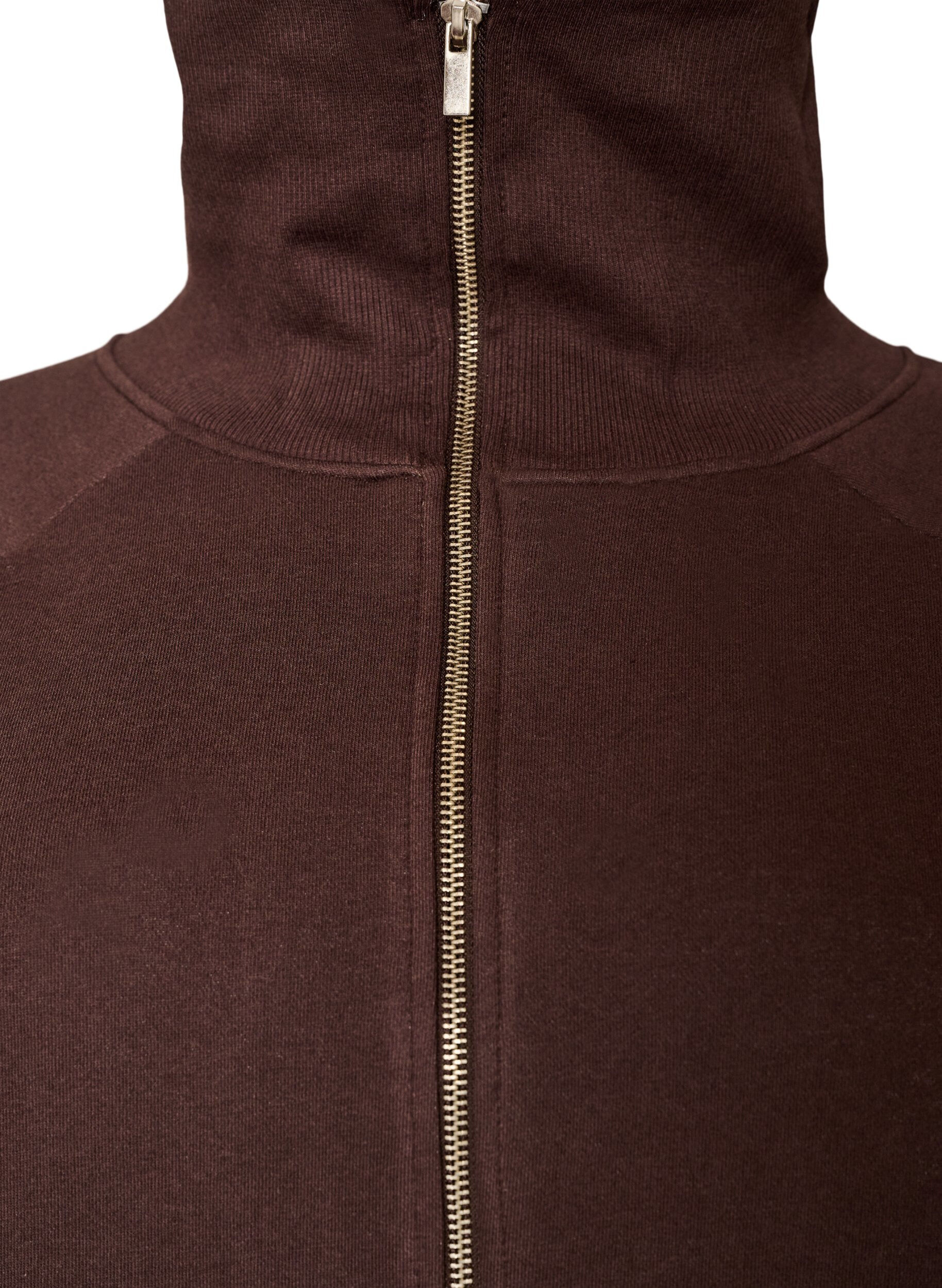 ZizziSweatjacke mit hohem Kragen und Rei&szlig;verschluss, Braun, Packshot image number 2