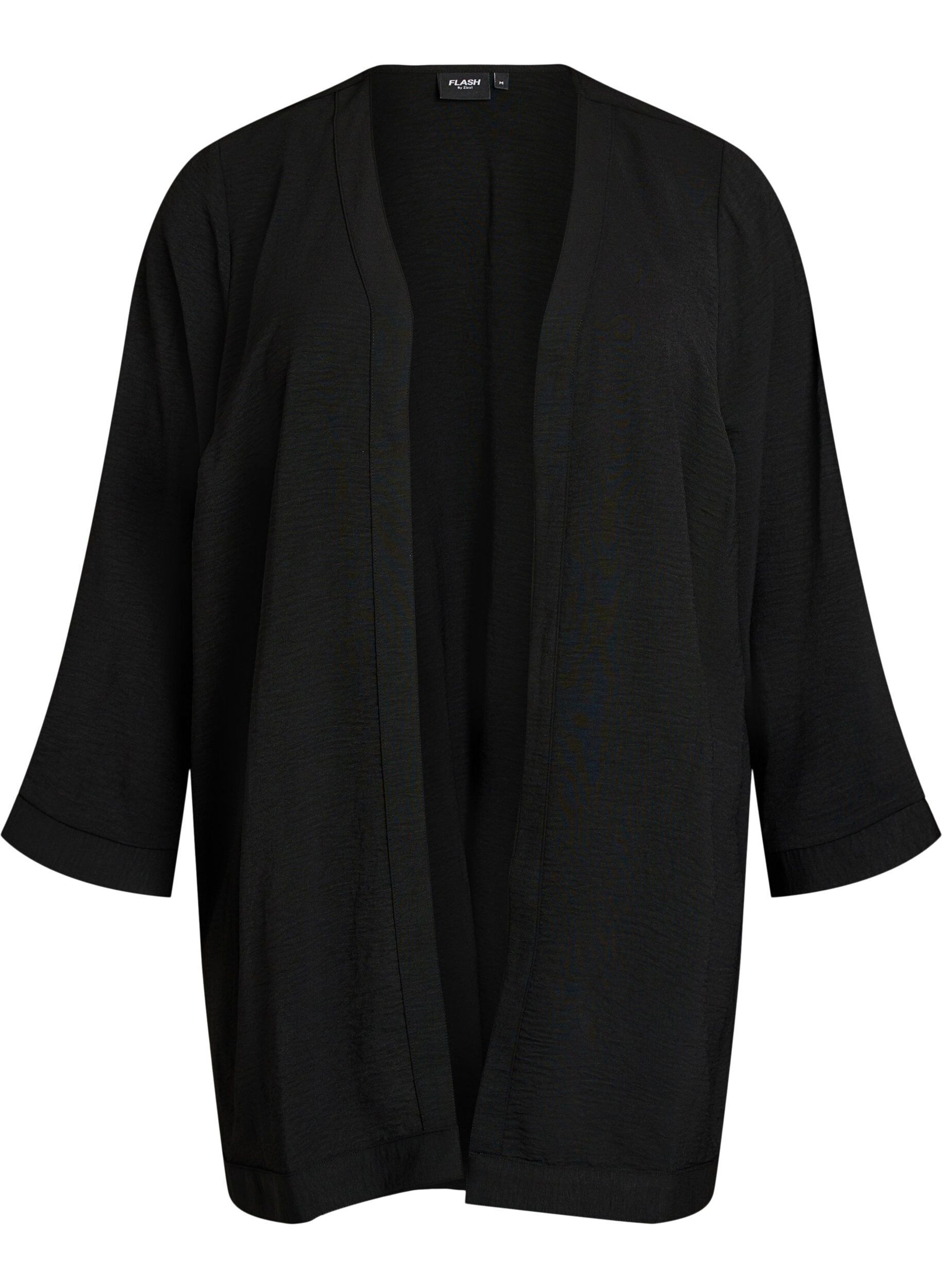 Zizzi Kimono mit 7/8-&Auml;rmeln, Schwarz, Packshot image number 0