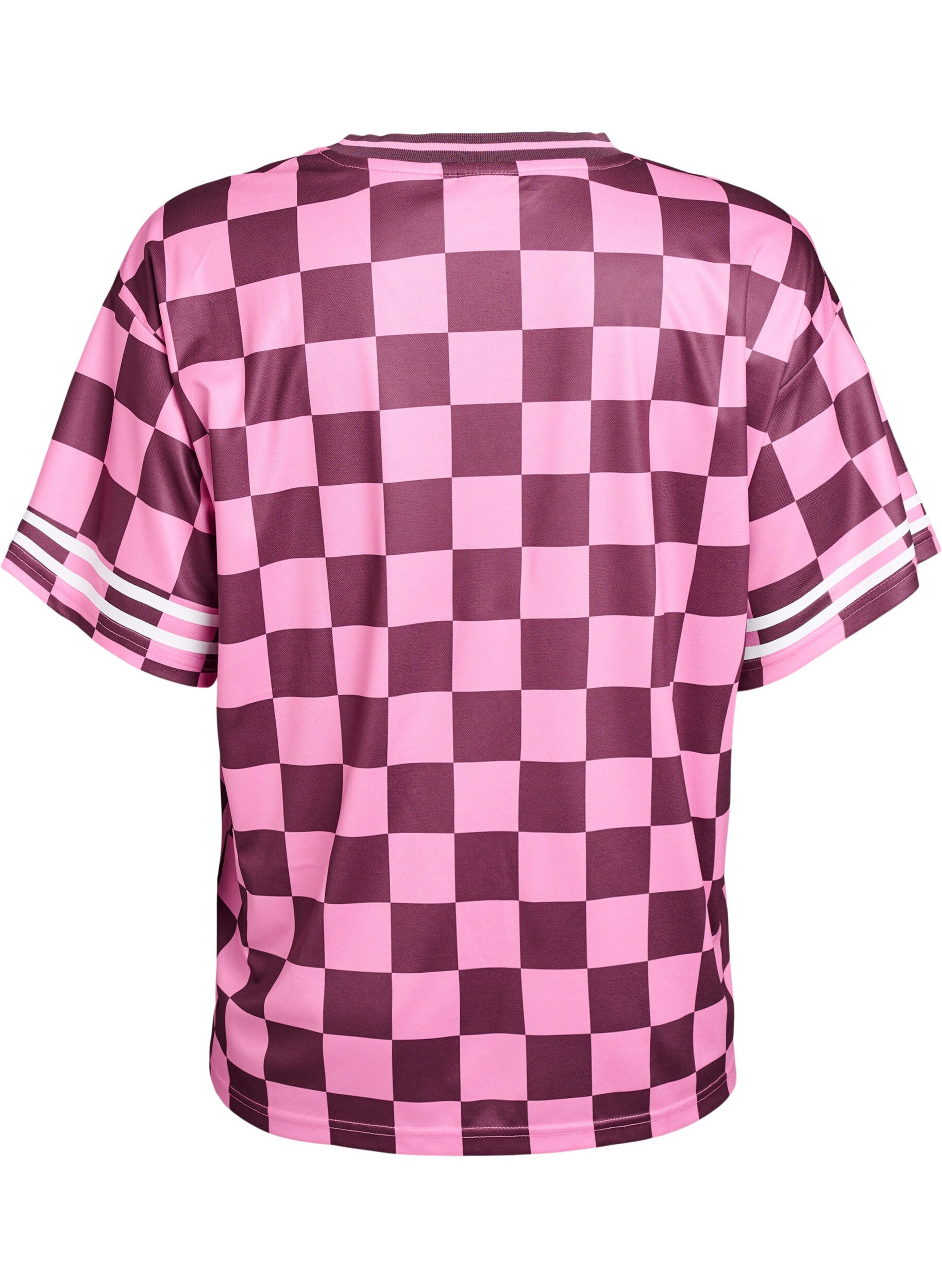 Zizzi Sportliches T-Shirt mit Karomuster und Textaufdruck, Rot, Packshot image number 1