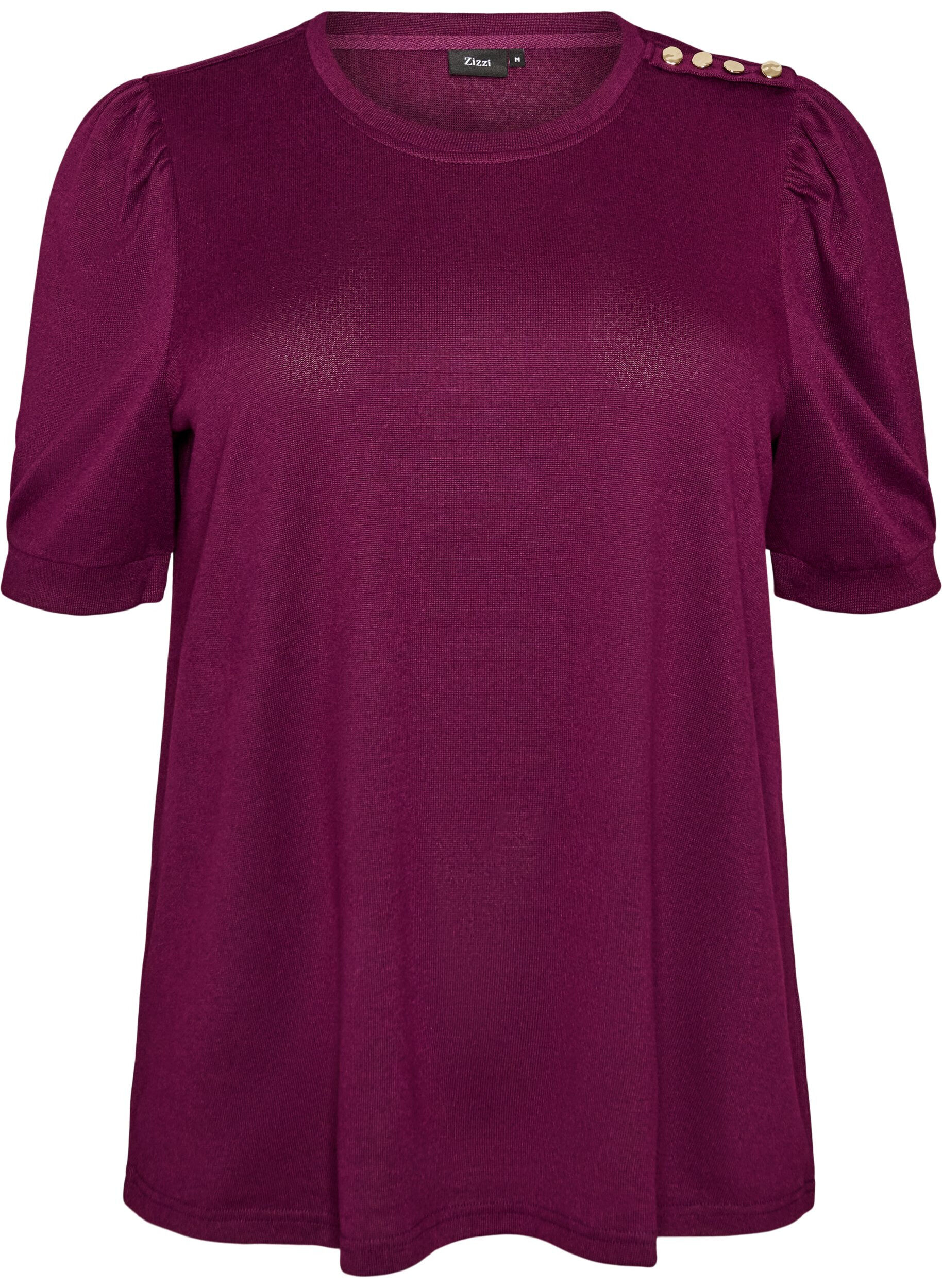 ZizziBluse mit Knopfdetail und kurzen Puff&auml;rmeln, Dunkles Bordeaux, Packshot image number 0